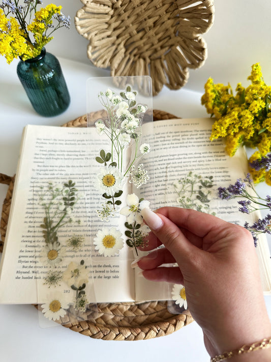 white wildflower bookmark