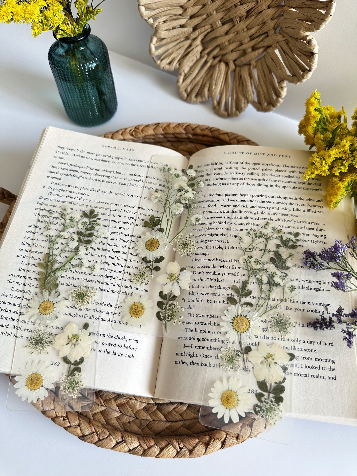 white wildflower bookmark