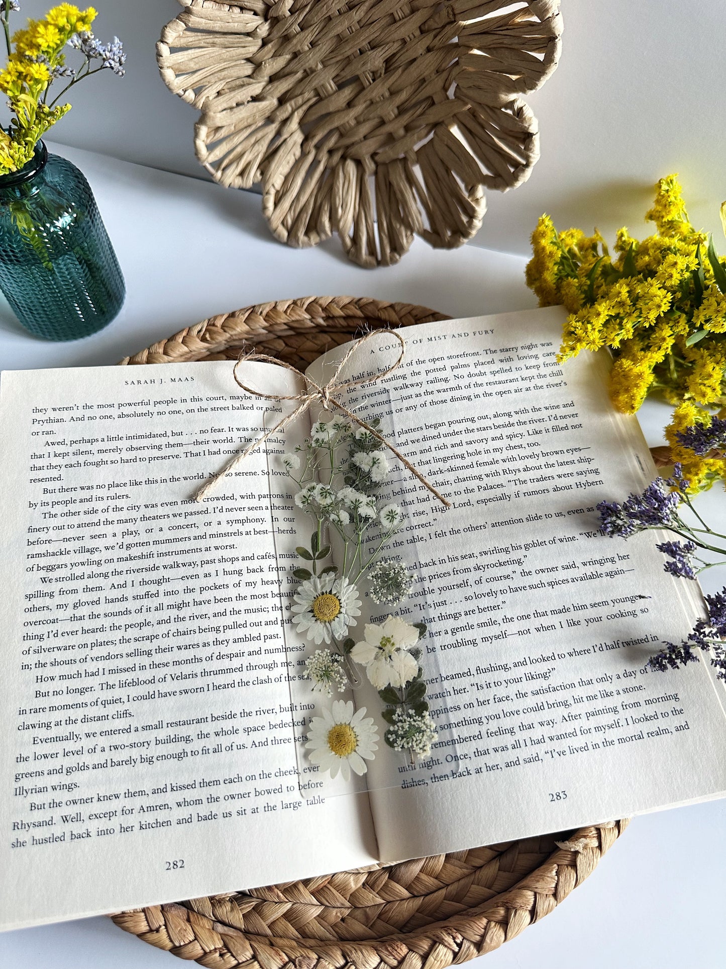 white wildflower bookmark