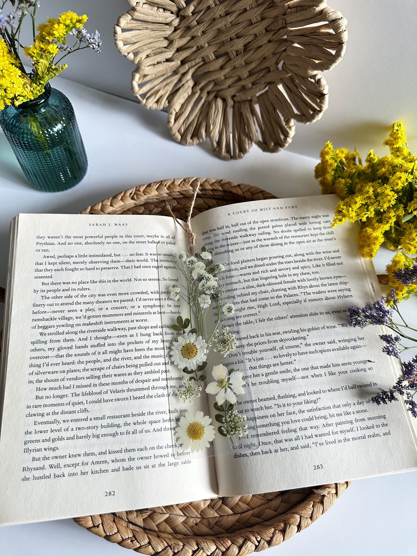 white wildflower bookmark