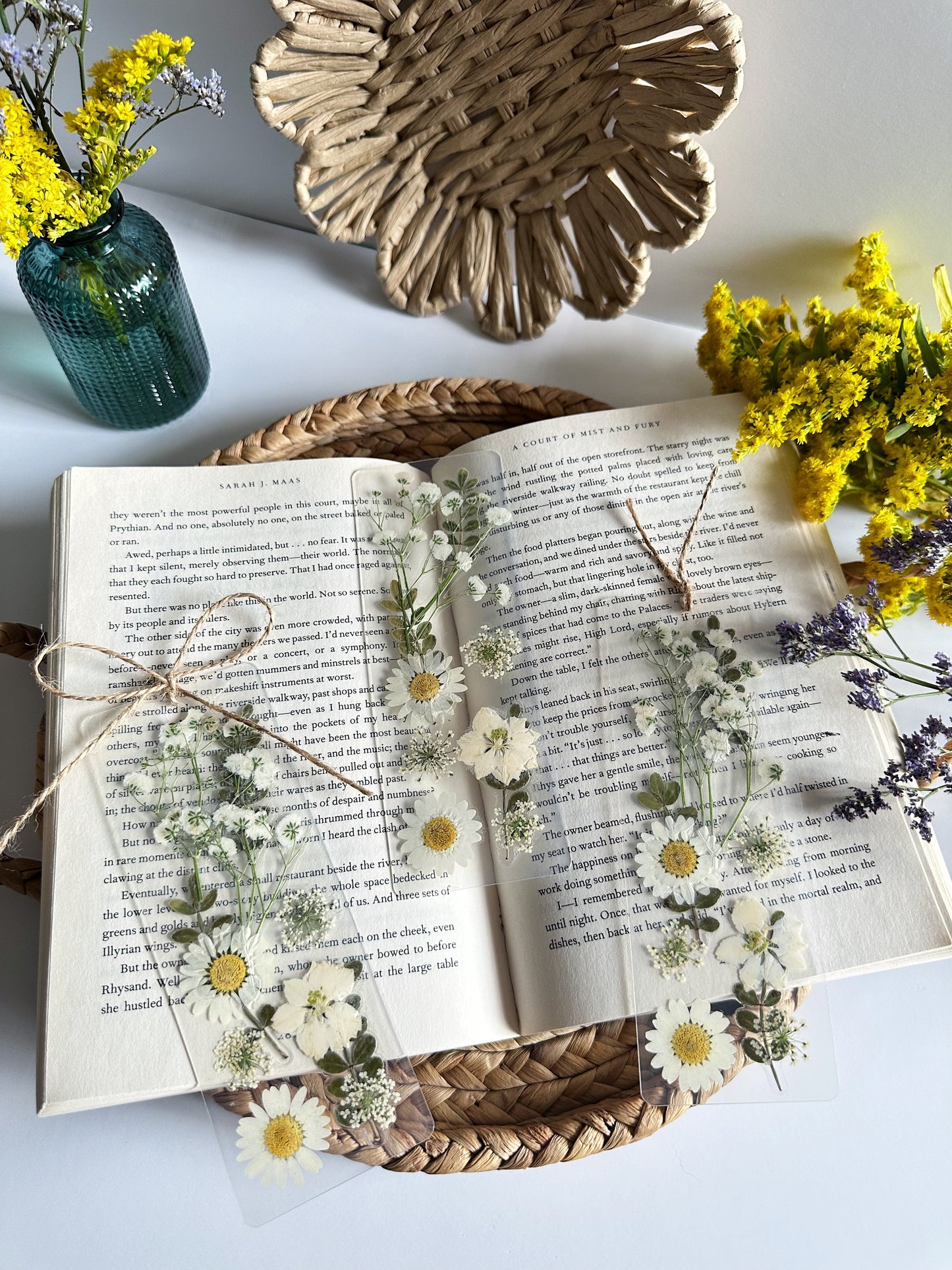 white wildflower bookmark